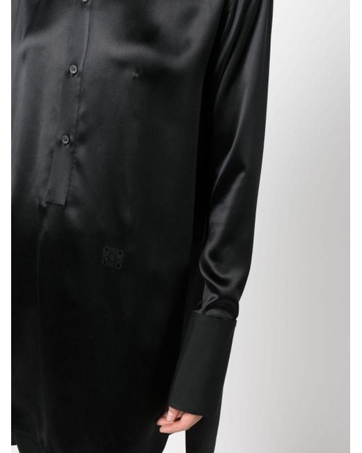 Loewe Black Logo-embroidery Satin Shirt Dress