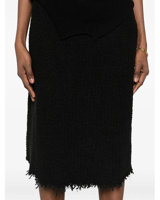 Jil Sander Black A-Line Frayed Midi Skirt