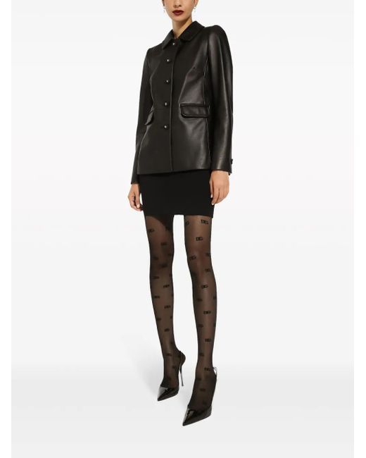 Dolce & Gabbana Black Button-Embossed Leather Jacket