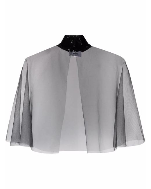 Atu Body Couture Gray Sequin-Embellished Sheer Top
