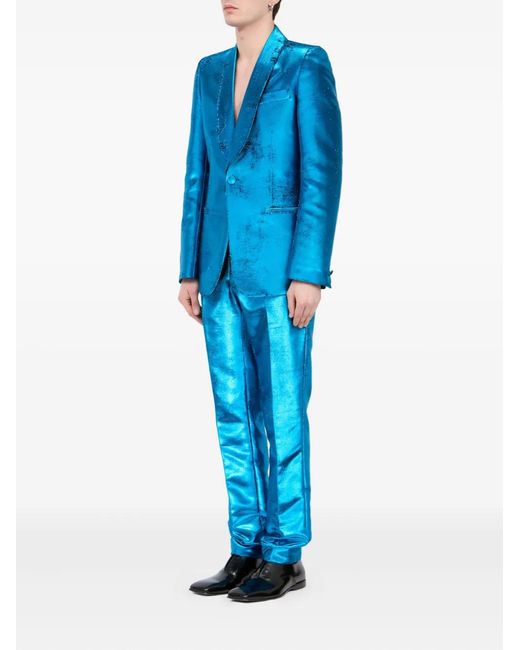 MM6 by Maison Margiela Blue Metallic Shawl-Lapel Blazer for men