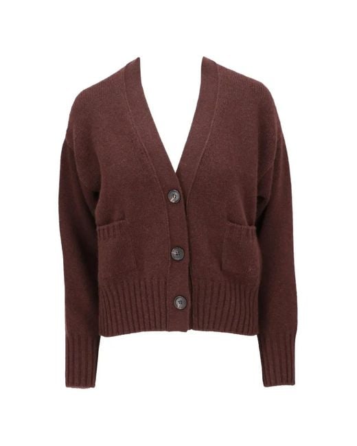 Isaia Brown V-Neck Button-Up Cardigan