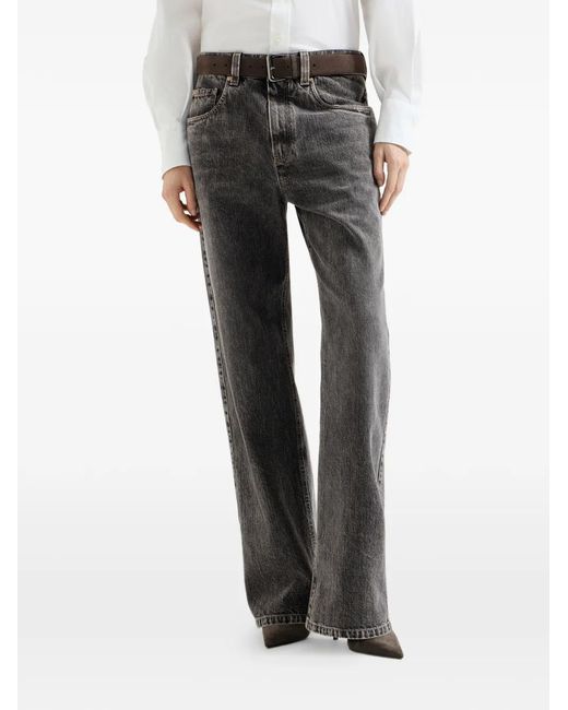 Brunello Cucinelli Gray Authentic Denim Contemporary Loose Trousers With Monili