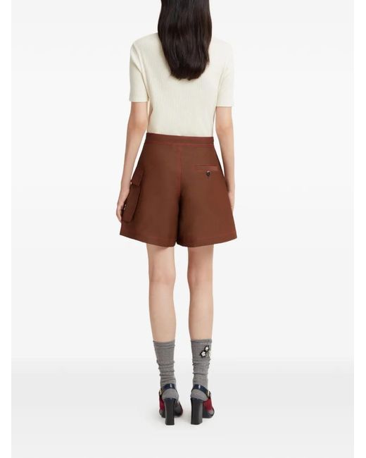 Marni Brown Logo-Patch Shorts