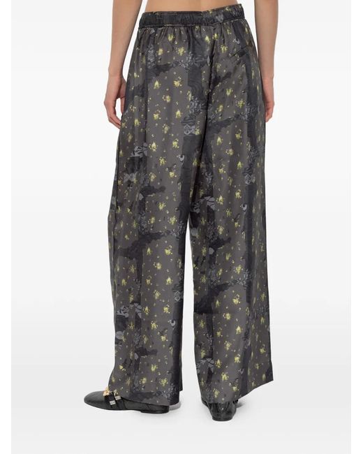 Ganni Gray Floral-Pattern Trousers