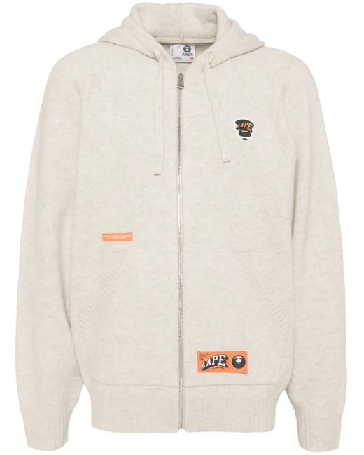 Aape By A Bathing Ape Natural Moonface-Logo Zip-Up Cardigan for men