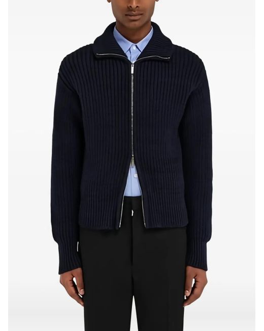 Ferragamo Blue High-Collar Ribbed-Wool Jacket for men