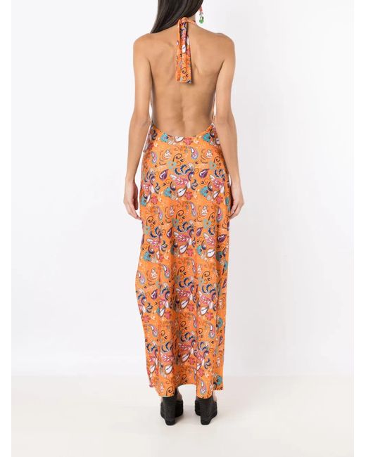 Amir Slama Orange Robe Longue Imprimée À Dos Nu