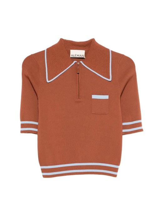 ALÉMAIS Brown Chest-Pocket Polo Top
