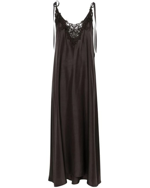 P.A.R.O.S.H. Black Lace-appliqué Silk Slip Dress
