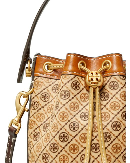 Tory Burch Brown Mini T Monogram Bucket Bag