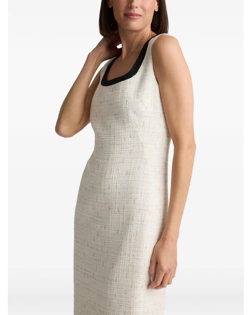 St. John White Tweed Square-Neck Midi Dress