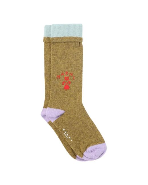 Marni Green Logo-Embroidered Ribbed-Trim Socks
