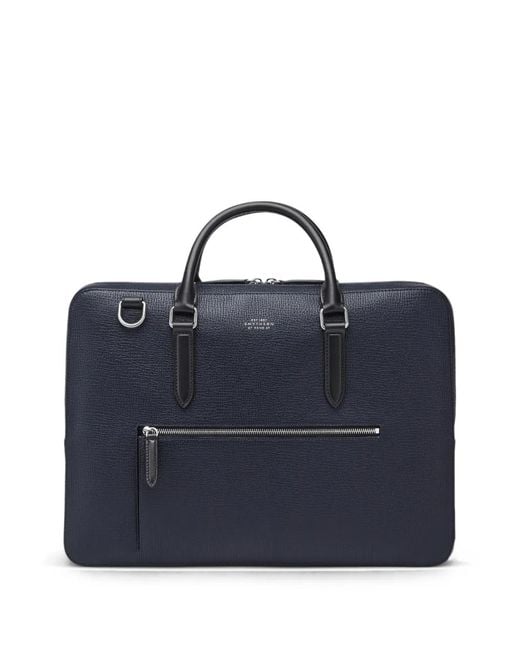 Smythson Blue Zip-Front Briefcase