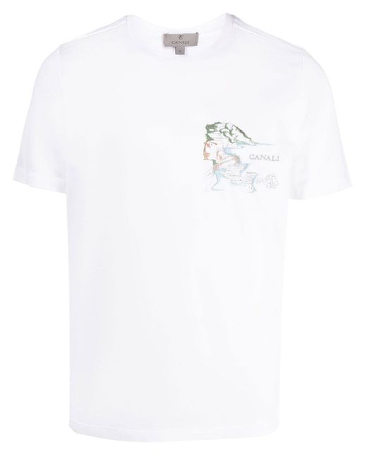 Canali White Logo-print Cotton T-shirt for men