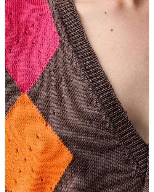 ViCOLO Multicolor Argyle-Pattern V-Neck Sweater