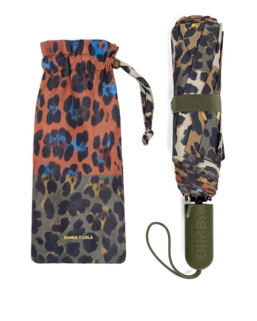 Bimba Y Lola Gray Leopard-Print Umbrella