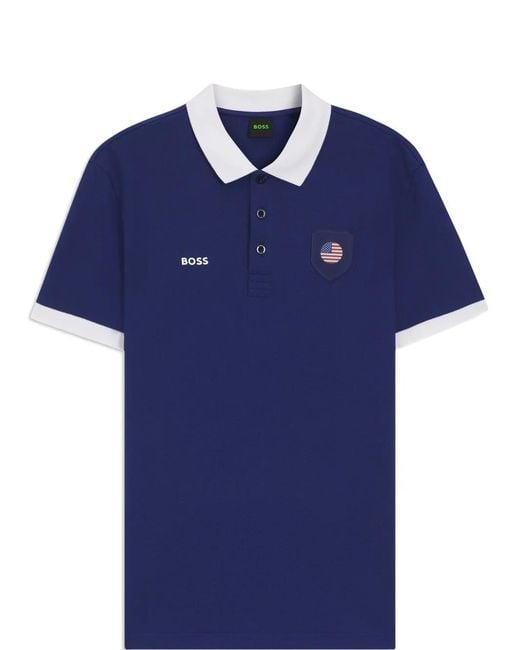 Boss Blue Paddy Polo Shirt With Country Flag for men