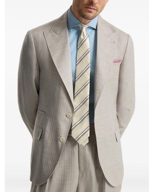 Brunello Cucinelli Gray Cashmere And Silk Chevron Deconstructed Blazer With Peak Lapels for men