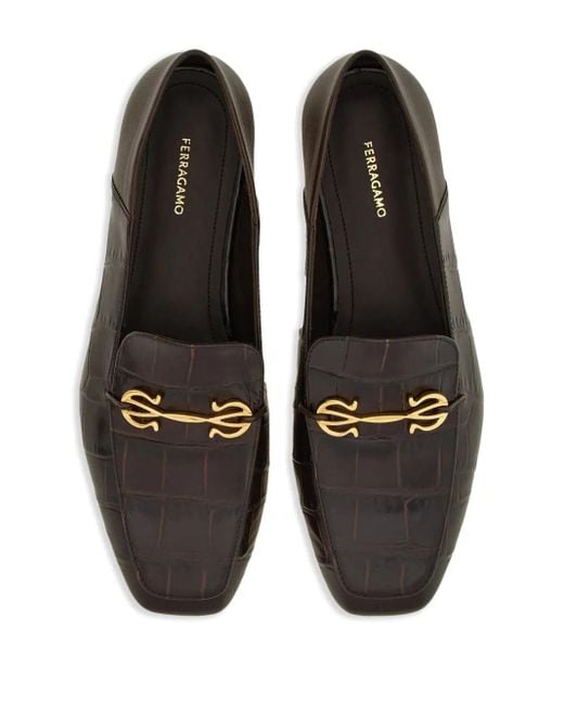 Ferragamo Brown Gancini Leather Loafers