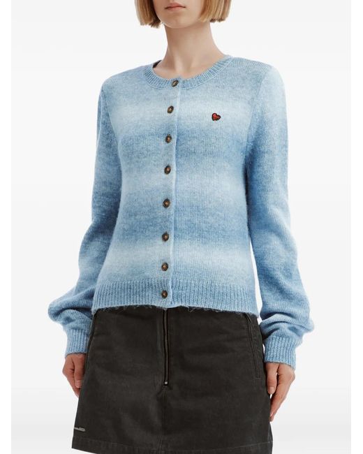 Izzue Blue Gradient-Effect Heart-Patch Cardigan
