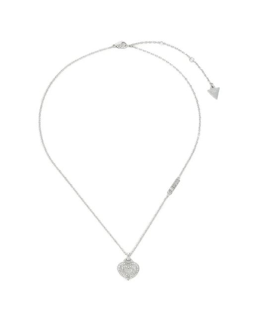 Guess White Amami Crystal-Embellished Heart-Pendant Necklace