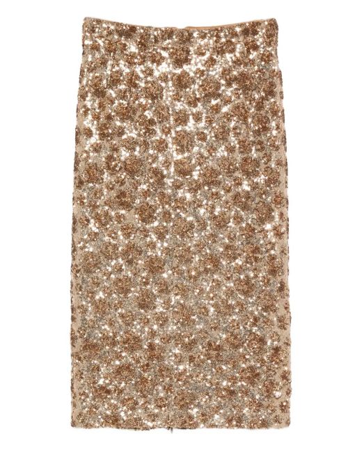 N°21 Natural Sequin-Embellishment Midi Skirt