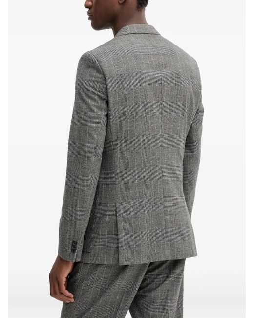 HUGO Gray Checked Single-Breasted Blazer for men