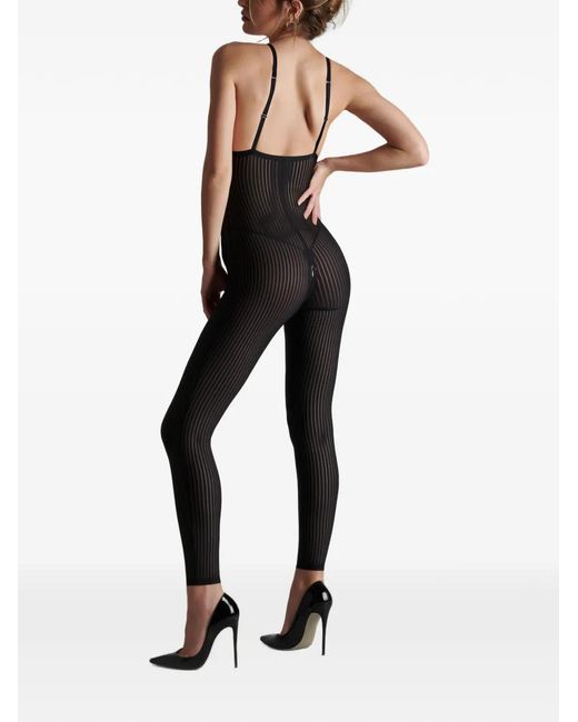 Maison Close Gestreepte Catsuit in het Black