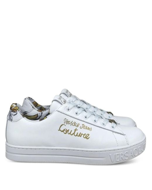 Versace Jeans Couture White Logo-Print Sneakers