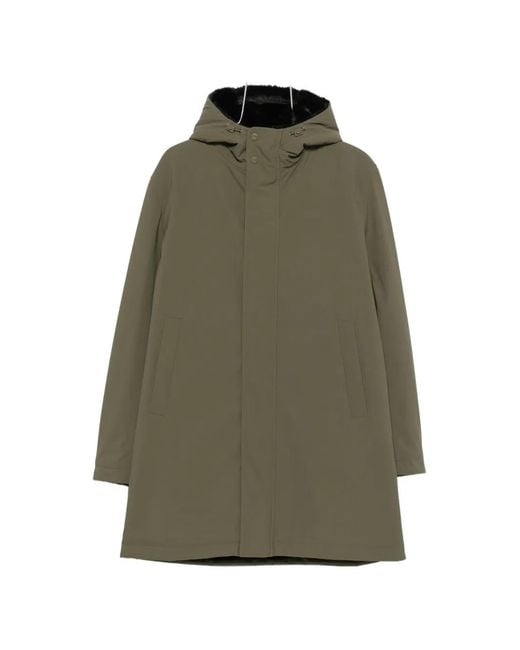 Herno Green Faux-Fur Trim Hooded Jacket for men