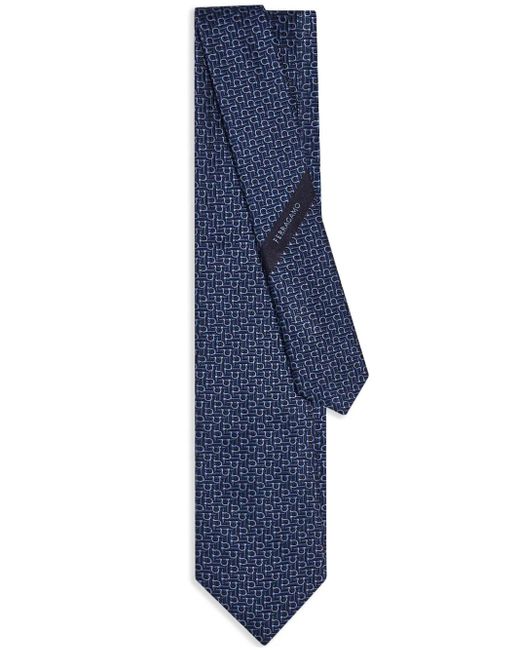 Ferragamo Blue Gancini Jacquard Tie for men