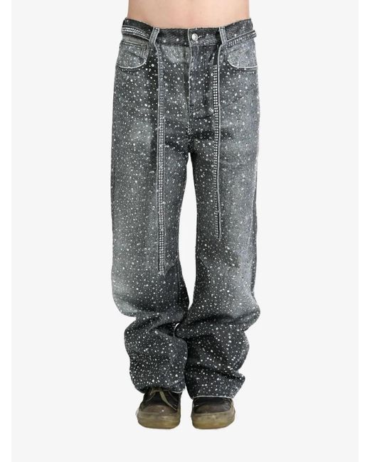 BIRTH OF ROYAL CHILD Gray Crystal-Embellished Washed Loose-Fit Jeans