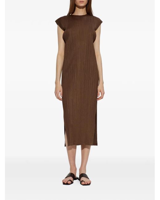 Pleats Please Issey Miyake Brown Sleeveless Pleated Dress