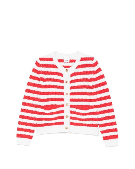 Allude Red Striped Buttoned Cardigan