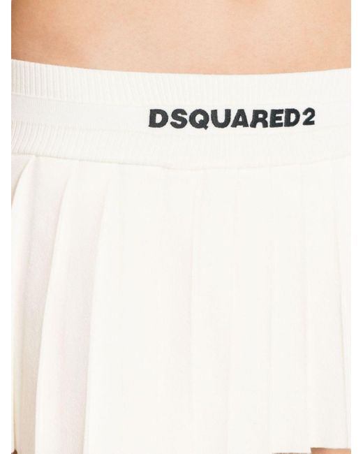 DSquared² White Logo-embroidered Pleated Mini Skirt