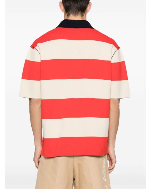 Sunnei Red Magliaunita Striped Cotton Polo Shirt
