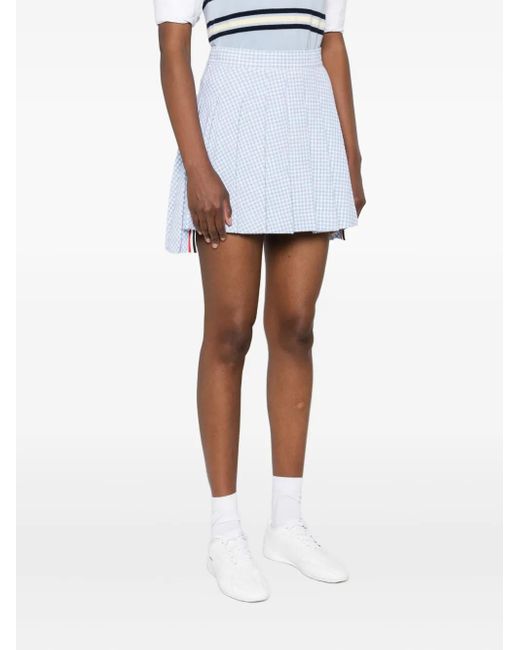 Thom Browne Blue Pleated Checked Mini Skirt