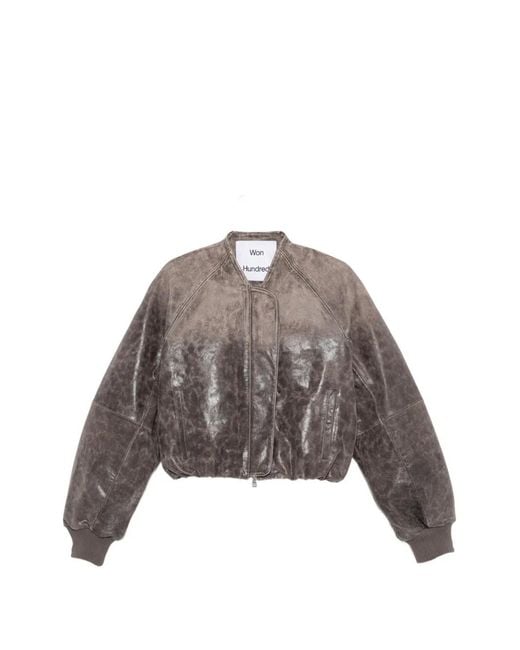 Won Hundred Brown Ola Leather Bomber Jacket