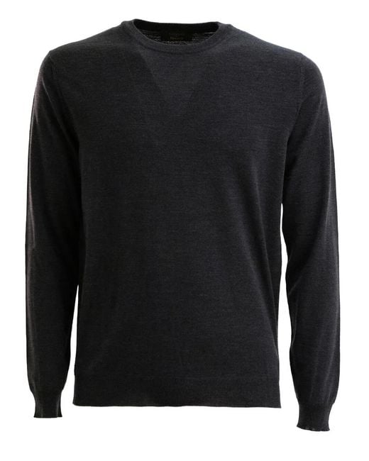 Zanone Black Round-Neck Long-Sleeve Sweater for men