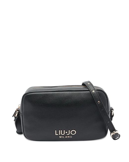 Liu Jo Black Small Logo-Plaque Zip-Top Shoulder Bag