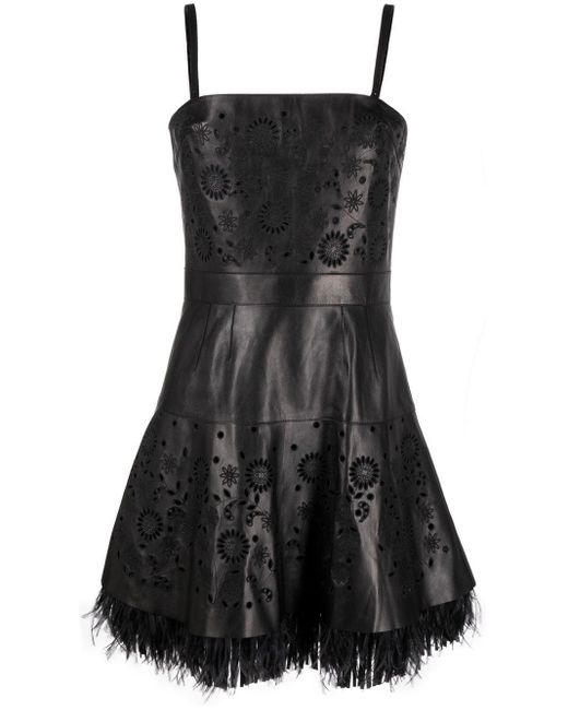 Elie Saab Black Floral-embroidered Leather Dress