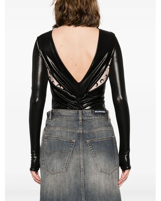 MARINE SERRE Black Draped Bodysuit