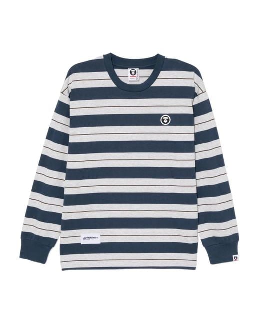 Aape By A Bathing Ape Blue Logo-Appliqué Striped T-Shirt for men