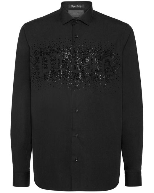 Philipp Plein Black Sugar Daddy Rhinestone-embellished Shirt for men