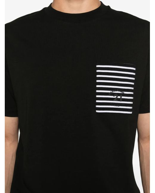 Karl Lagerfeld Black Striped-Pocket T-Shirt for men