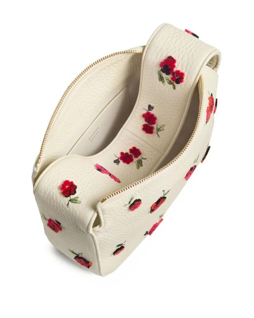 Khaite Natural Small Elena Floral-Embroidered Leather Shoulder Bag