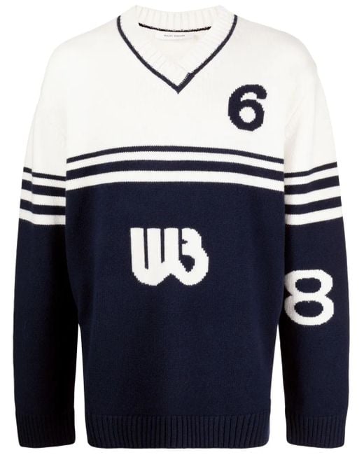 Wales Bonner Blue Logo V-neck Jumper for men