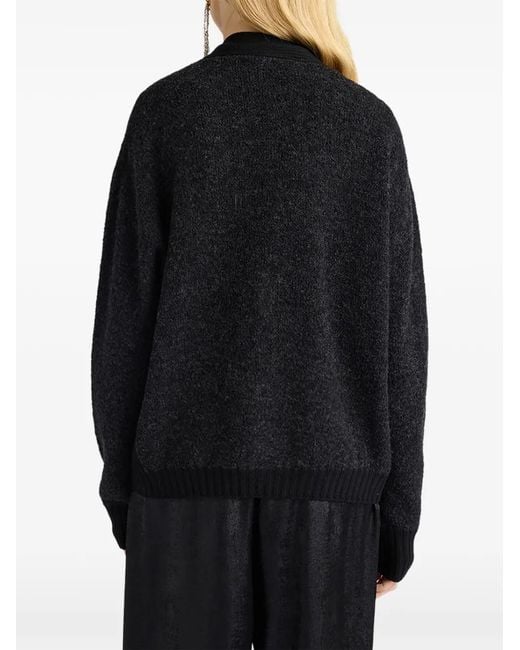 Momoní Black Pra Bouclé-Knit Ribbed-Trim Cardigan