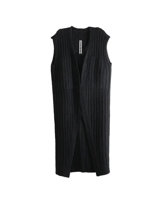 Rick Owens Black Ribbed-Knit Sleeveless Cardigan for men